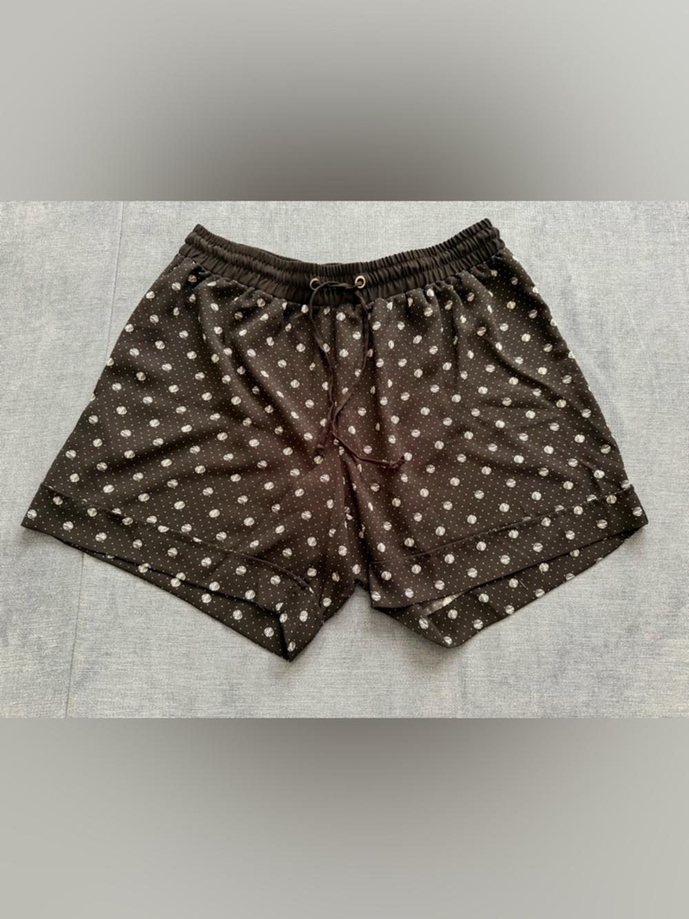 Zac & Rachel Black Polka Dot Shorts XL Casual Elastic Drawstring Waist Cuffed